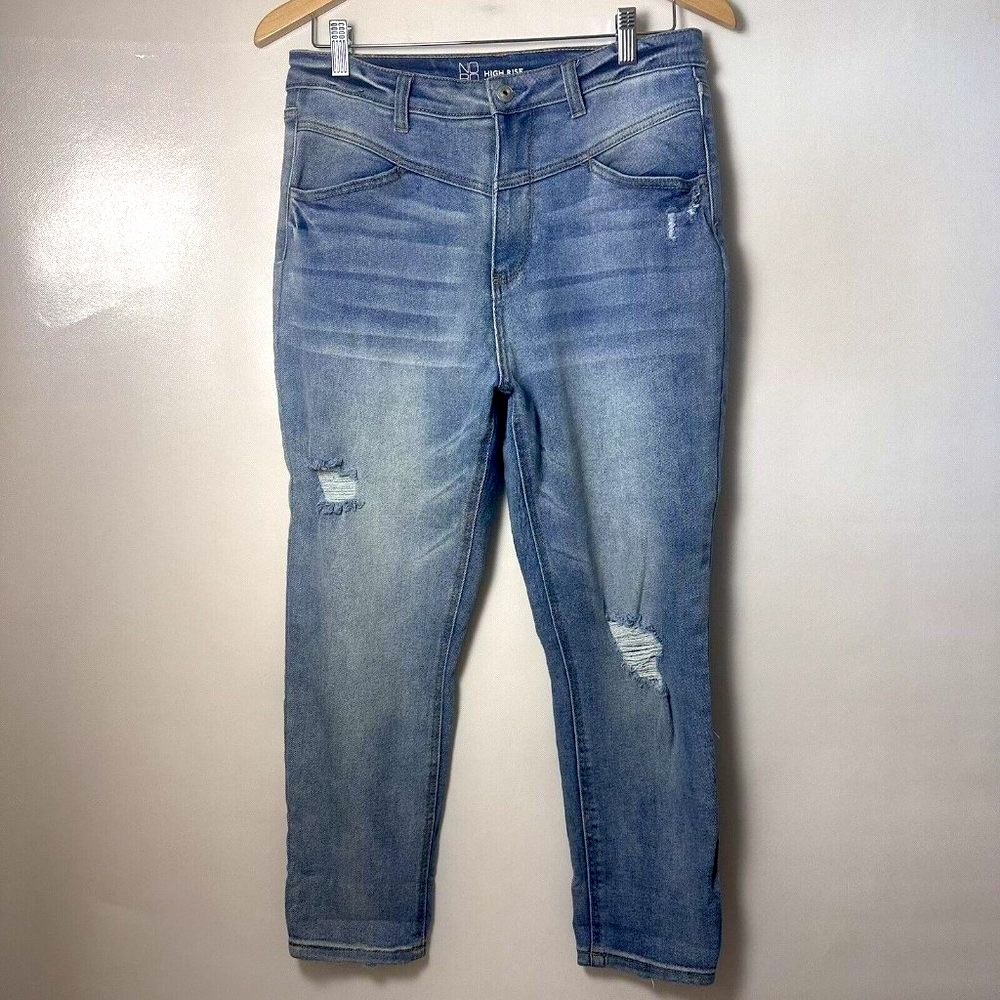 NOBO No Boundaries Jeans Juniors 13 Blue Skinny High Rise Distress Yoke Cropped